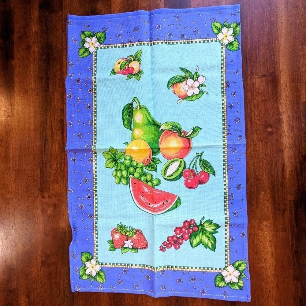 Fruit Theme Kitchen Tea Towel & Pot Holders Set (5pc) 1960s